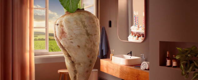 Cette image est issue de la campagne mentionnée dans cet article, la campagne pour CULTURES SUCRE, pensée par l'agence GLORY à l'issue d'une compétition d'agence PITCHVILLE. Sur cette capture, on y voit une betterave qui rêve de devenir un gâteau d'anniversaire.
