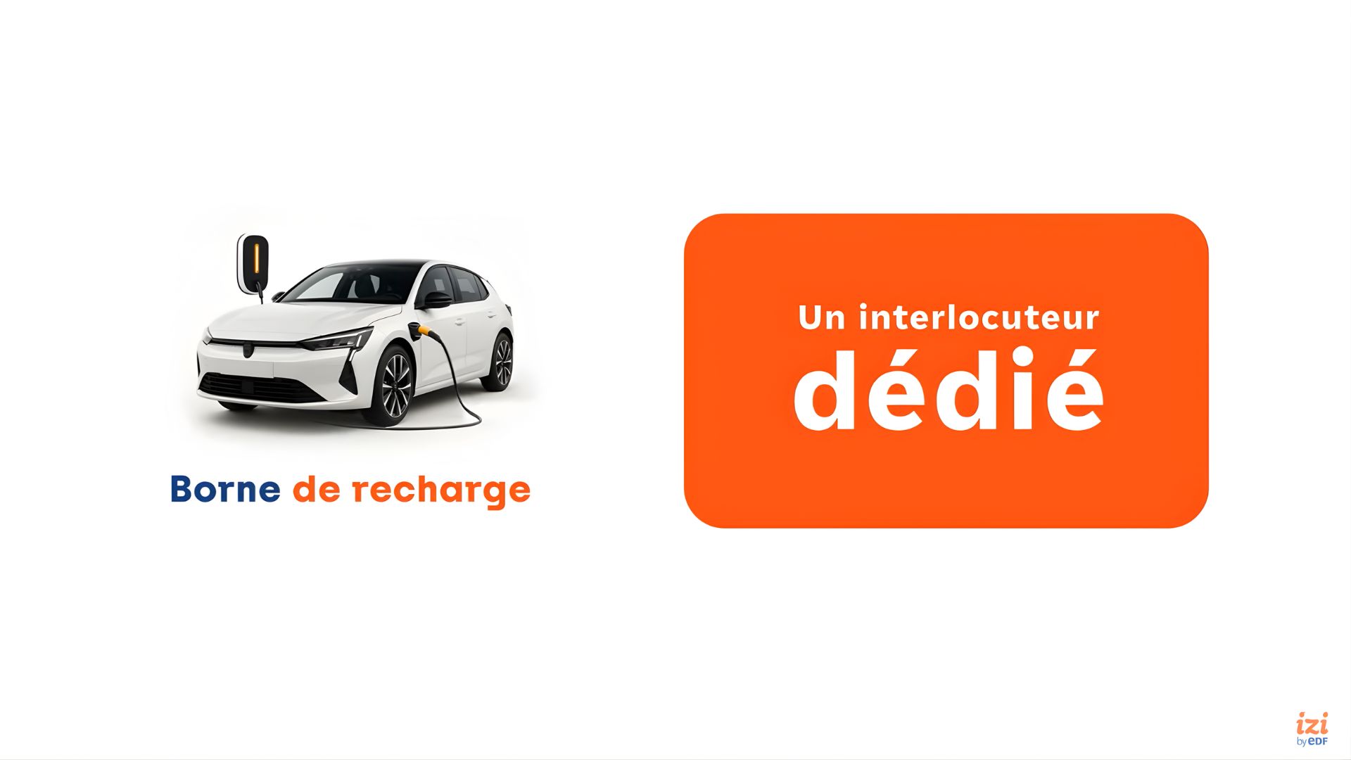Cette image est une capture de la campagne IZI by EDF, réalisée par l'agence Saatchi & Saatchi, choisi par l'annonceur à l'issu d'une compétition PITCHVILLE. Ce spot publicitaire met en avant l'offre de service de la marque facilitant l'installation d'une borne de recharge pour voiture électrique notamment grâce à un interlocuteur dédié pour accompagner les clients.
