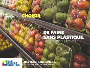 Cette image constitue l'un des visuel de la campagne QUE CHOISIR ENSEMBLE réalisée par l'agence JOGA. Sur celle-ci on voit un robinet avec écrit "choisir de faire sans plastique" et fait directement référence aux actions menées par l'association. Comme mentionné dans l'article, cette campagne a pour objectif de rappeler les action menées par QUE CHOISIR ENSEMBLE et d'annoncer le changement de nom (autrefois appelé UFC QUE CHOISIR).