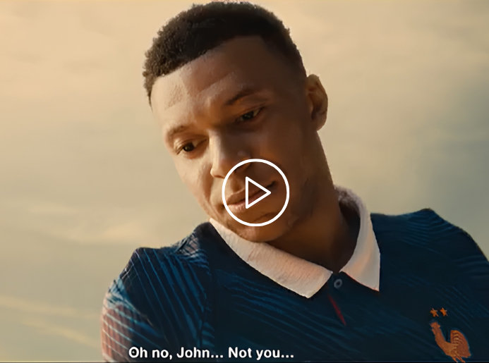 Cette image est une capture de la campagne Orange pour la coupe du monde de football 2026, où l'on voit le joueur français MBAPPE.