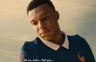 Cette image est une capture de la campagne Orange pour la coupe du monde de football 2026, où l'on voit le joueur français MBAPPE.