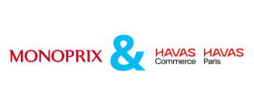 Cette image rassemble les logos de MONOPRIX, de HAVAS COMMERCE et HAVAS PARIS et illustre ainsi leur nouvelle collaboration, initiée à la suite d'un appel d'offres organisé par PITCHVILLE