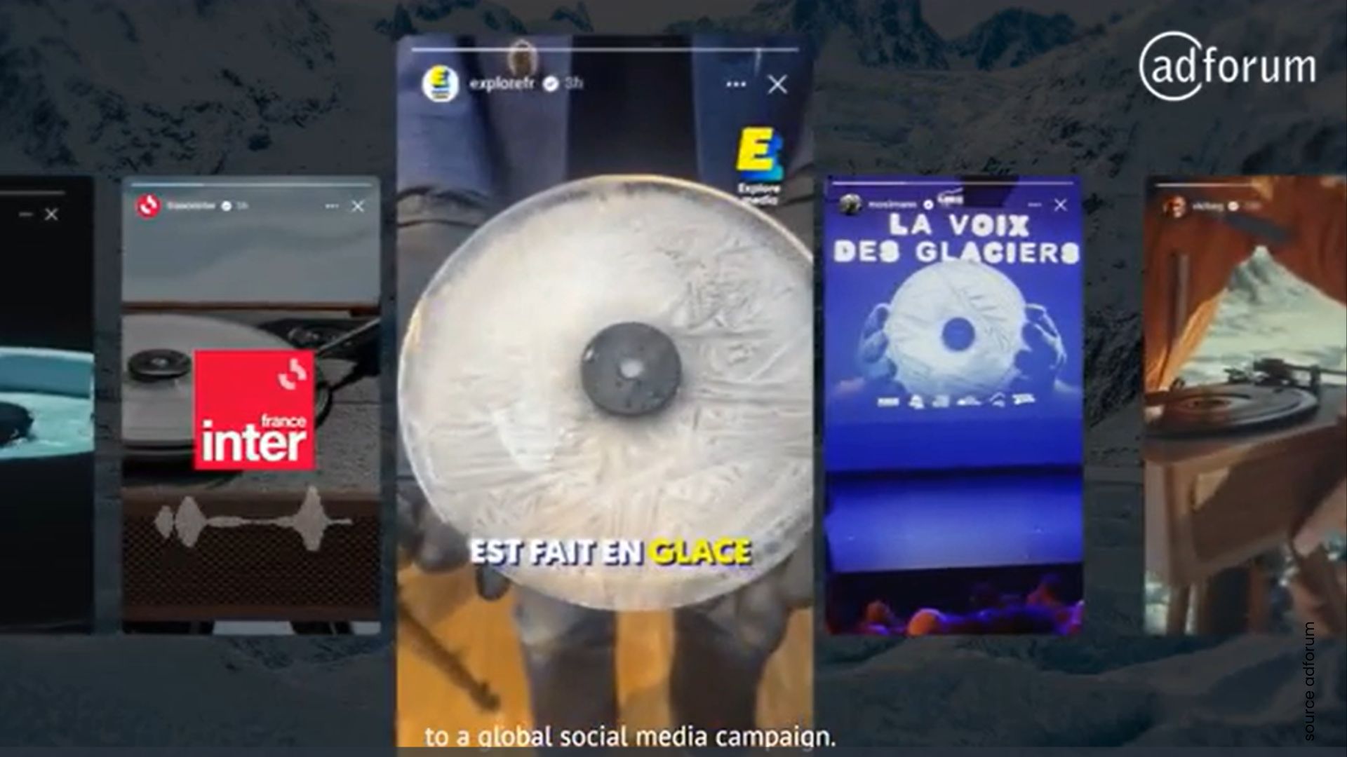 Sur cette capture du cas MNSTR on retrouve le vinyle de glace conçu pour alerter sur le changement climatique