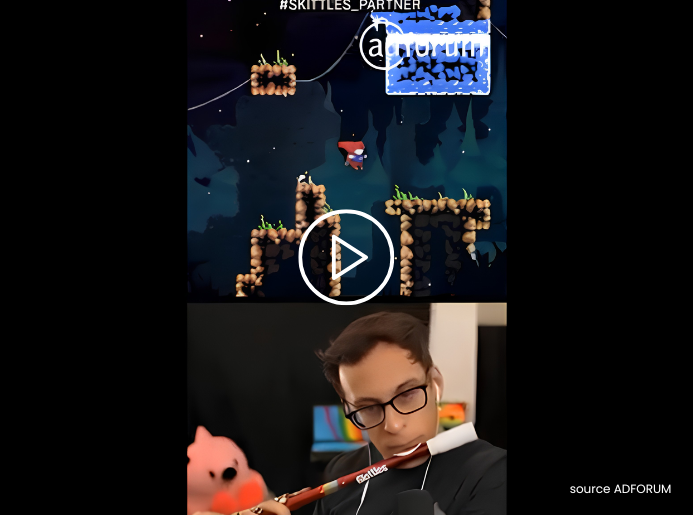 Cette image est une capture de la campagne Skittles - Skittles Gaming Flute où la marque a envoyé une flute convertie en manette de jeu vidéo, à un streamer.